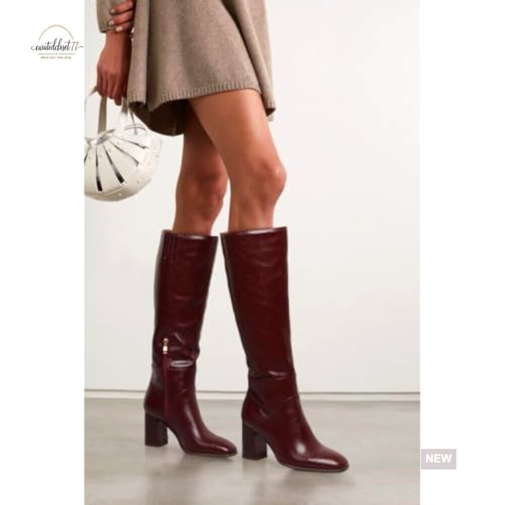 Knee High Boots Faux Suede Square Toe Chunky Heel Wide Calf Side Zipper - Picture 4 of 6